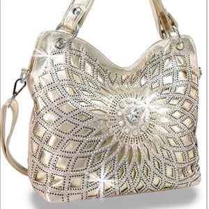 NEW Bling Sparkle Shoulder Crossbody Purse Gold